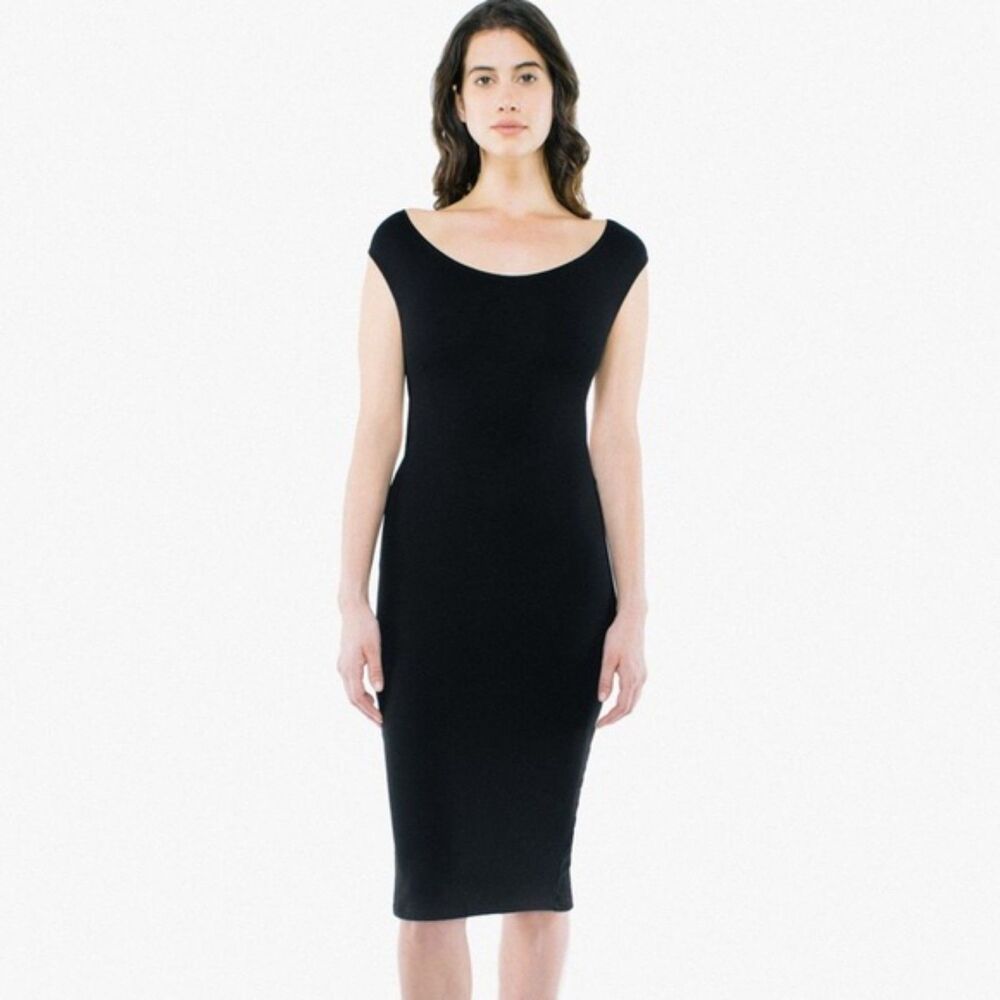American Apparel Black Cross Back Midi Bodycon Dress, Size Small